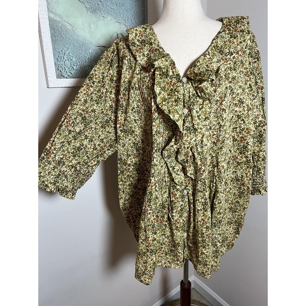 Ree By The Pioneer Woman Top 3X Green Floral Ruffle Tunic Boho Cottagecore Fairy - Picture 3 of 10